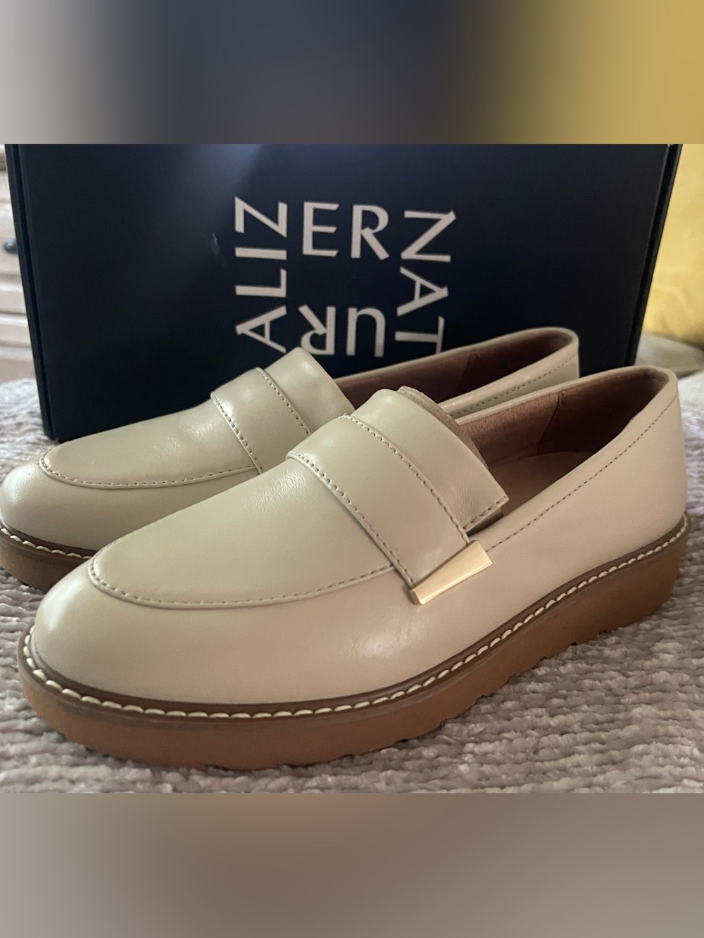Furla Cream Leather Platform Penny Loafers